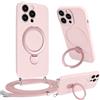 Vauki Cover per iPhone 14 Pro Max con Cordino e Anello Supporto, Custodia con Laccio Tracolla Regolabile Collana Rimovibile, Ultra Sottile Morbido Silicone Liquido TPU Antiurto Protettiva Case, Rosa