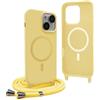 YFSYLL Magnetica Cover per iPhone 15 Plus con Cordino,Compatibile con MagSafe,Silicone Case con Regolabile Cordino da Collo Nylon Catena Collana Tracolla - Giallo