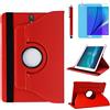 R.SHENGTE Custodia per Samsung Galaxy Tab S3 9.7 pollici 2017 (SM-T820 SM-T825) - Rotazione di 360 gradi Custodia protettiva completa per supporto,Con Penna Stilo, Pellicola Per Schermo (Red)