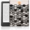DOODLREAM Seigaiha Wave - Custodia per Kindle da 6 a 7 pollici, motivo onde giapponesi e gatti, custodia per e-reader Wave con chiusura a bottone, in tessuto impermeabile stampato su entrambi i lati