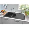GROHE K400 Lavello da cucina in quarzo composito Granite Black con gocciolatoio, 1 vasca 335x420x2,05 mm e miscelatore con doccetta estraibile GROHE Concetto, cromo, dimensioni 381 mm