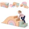 LIFEZEAL Blocchi da Costruzione in Schiuma per Bambini 3+ Anni (5 pz) | Set di 5 Blocchi con Diverse Forme e Fodera Lavabile per Impilare e Arrampicarsi, Blocchi Morbidi Gioco per Bmabini
