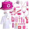 jerryvon Valigetta dottore bambini, kit medico 24 pezzi dai 3 anni | Kit medico bambini da 24 pezzi con suoni, luci, camice, cuffia e borsa rosa - gioco di ruolo dai 3 anni