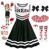 Mystery Code Vestito Halloween Bambina, Costume Zombie Cheerleader per Ragazza con Pom Poms, Calze, Tatuaggi e Capelli, Strega Costumi Halloween Diavolo Bambina Feste e Cosplay per 7-12 Anni Bambini