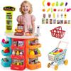 HOMASIS Supermercato Giocattolo per Bambini con Carrello della Spesa e 29 Accessori, Negozio di Alimentari con Luci e Suoni, Cassa, Bilancia e Scanner, Banco per Bambini dai 3+ Anni (Blu)