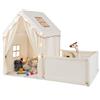 HOMASIS 2 in 1 Tenda per Bambini da Interno con Recinto, Parco Giochi con Finestre, Luci Stellari e Tappeto, per Bambini di 3+ Anni, 177 x 97 x 136 cm (Beige)