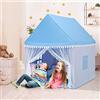 COSTWAY Tenda da Gioco Casetta per Bambini, Castello Giocattolo in Legno Cotone, con Struttura Stabile e Finestre Traspirabili, 105x120x140 cm (Azzurro)