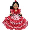 Folk Artesanía Bambola regionale collezione 35 cm con fiore vestito tipico Andaluza Fenicotteri Andaluza Spagna, nuova e originale (Bianco Lunare Rosso)