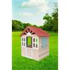 Palmitessa Casetta da Giardino per Bambini in Legno, 120x108x138 cm, Casetta per Bambini - Casetta Giardino - Casetta in Legno Tetto Rosso e Finiture Bianche