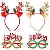 ouhos Set di 4 fermagli per capelli con renna glitterata, con occhiali di Natale, per donne e ragazze