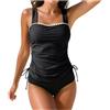 Generico Set Tankini Due Pezzi Arricciato con Cordoncino Regolabile Controllo Pancia con Bottom Vita Alta a Coste Taglia Plus