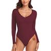 WOWENY Body termico da donna a maniche lunghe elegante con body in pile con scollo a V in pizzo Camicia calda e confortevole
