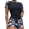 Generico Costume Donna Due Pezzi Push up,Costume da Bagno Due Pezzi con Protezione Rash Guard Maniche Corte per Donna con Slip Boyshort - Swimwears Tankinis Set 2