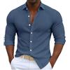 Generic Camicia da Uomo Casual a Righe Verticali, Manica Lunga, Colletto e Bottoni, Linea Moderna, per Spiaggia e Tempo Libero