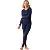 LAPASA 100% Lana Merino Set Termico Intimo Donna Strato Base Peso Medio Maglia a Maniche Lunghe e Pantaloni Lunghi L91 Blu Navy XS