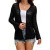 Dosieyeo Cardigan da donna con motivo traforato, a maniche lunghe, scollo a V, stile bohémien, all'uncinetto, con bottoni, leggero, arioso, estivo