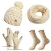Baynetin Cappello a Maglia Beanie Sciarpa Touch Screen Guanti Set di Calze 4 Pezzi Invernale Beanie Hat Scaldacollo Calzini Ispessiti Touch Screen Guanti 4 in 1 Donne Sci Inverno Gita Set (Beige)