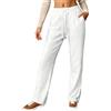 Generico Pantaloni in Lino Donna con Lacci Elasticizzati A Gamba Larga per Spiaggia E Yoga Pantaloni Lino Donna