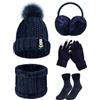 Tuopuda Cappello Sciarpa e Guanti Touch Screen Donna Invernali Berretto in Maglia Beanie Collo della Ciarpa 5 Pezzi Beanie Hat Scaldacollo Calzini Ispessiti Paraorecchie Earmuffs di peluche