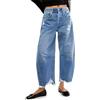 Generic Jeans larghi a ferro di cavallo a vita alta da donna ritagliati boyfriend gamba larga orlo grezzo pantaloni in denim Y2K palloncini sciolti jeans