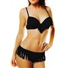 itendance Costume da bagno, da Donna, 2 pezzi Bikini, a frange Push Up - tendenza e alla moda nero Small