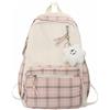 BaKume Aesthetic Plaid Backpack, Cute Girl Lattice Travel School Bag with Pendant, Lightweight Casual Rucksack, Back to School Laptop Bag