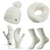 Baynetin Cappello a Maglia Beanie Sciarpa Touch Screen Guanti Set di Calze 4 Pezzi Invernale Beanie Hat Scaldacollo Calzini Ispessiti Touch Screen Guanti 4 in 1 Donne Sci Inverno Gita Set (Bianco)