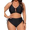 SEDEX Bikini Donna Curvy Due Pezzi Taglie Forti Costume Donna Mare Vita Alta Leopardato Halter Collo Costumi da Bagno Donna Curvy Contenitivo Spiaggia Piscina Vacanze Poliestere Elastan
