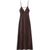 Generico Abito Midi in Raso da Donna con Spalline Sottili Abito Lungo Sottoveste Sexy con Scollo A V e Schiena Scoperta Elegante Abito da Sera per Cocktail Party Matrimonio Fidanzamento.
