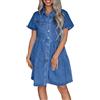 ORANDESIGNE Abito Camicia in Denim per Abiti Classici da Donna con Bottoni a Maniche Lunghe con Cintura Estivo Camicia Lunga in Denim Elegante Blu