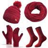 Baynetin Cappello a Maglia Beanie Sciarpa Touch Screen Guanti Set di Calze 4 Pezzi Invernale Beanie Hat Scaldacollo Calzini Ispessiti Touch Screen Guanti 4 in 1 Donne Sci Inverno Gita Set (Borgogna)