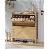GarveeHome Scarpiera slim salvaspazio da ingresso con 2 cassetti ribaltabili - ripiani interni regolabili a doppio livello - legno