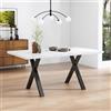 Merax Tavolo da pranzo rettangolare, 140 x 80 cm, moderno tavolo da cucina e tavolo da pranzo con design a croce in ferro battuto e struttura in marmo, tavolo da pranzo per soggiorno, nero e bianco
