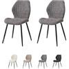 GrandCA HOME Set di 2 Sedie da Pranzo Sedie con Seduta Imbottita, Sedie da Cucina Nordiche Sedie Imbottite con Gambe in Metallo, Cuscino in Tessuto, Grigio