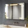 SONNI Armadio a specchio con illuminazione, 80 x 60 cm, 3 ante a LED, con presa anti-appannamento, 3 colori di luce, dimmerabile, alluminio, IP44