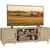 HOMCOM Supporto TV 135cm per TV fino a 65 pollici Quercia | Supporto TV, 2 Ante Rattan, 2 Scomparti Aperti, Stile Boho, 6 Gambe Legno Pino, Panchina TV, Soggiorno, Camera Letto