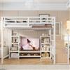 Azkoeesy Letto a Soppalco Matrimoniale in Metallo 140x200 cm, Resistente e Salvaspazio, Scala di Sicurezza con Ripiani, Mobile TV con Presa e Vetrina, per Adolescenti, Adulti e Camerette, Età 6+