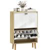 HOMCOM Scarpiera stretta 2 ante bianco lucido 60x24x91cm | Hall d'ingresso, ripiani regolabili, portascarpe con gambe in legno, contiene 12 paia