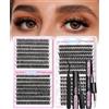 CALAILIS Kit di 544 ciglia singole con curvatura a D, con colla, solvente e pinzette, kit di ciglia super volumizzanti, 10-16 mm, per fai da te a casa (56D+60D+80D+100D)