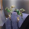 Orecchini Serti CZ Fiore Di Loto Foglia Verde Vera Perla Art Nouveau XZ19