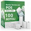 SOLEPLASTIC 100 Rotoli POS Carta Termica (57 mm x 20 mt) GARANTITI e PROFESSIONALI - Anima da 12 mm - BPA Free 55 g per Registratore di Cassa, Calcolatrici e POS - Stampa Nitida e Duratura