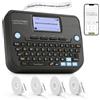 SUPVAN E12 Etichettatrice Tastiera e Bluetooth con 4 Nastri, Nero | Ricaricabile, LCD retroilluminato, bordi sottili, App 30+ caratteri e 660+ icone, senza inchiostro, per scuola/ufficio/casa