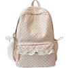 Generic Zaino a Pois Coquette in Pizzo | Zaino grande per laptop resistente all'acqua con finiture in pizzo e ciondolo femminile, zaino casual Kawaii in nylon