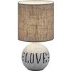 meineWunschleuchte Lampada da tavolo con base in ceramica e scritta, altezza 31 cm, paralume in tessuto marrone