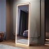 SIRHONA Specchio con piedistallo a LED, 160 x 60 cm, specchio a piena lunghezza con 3 colori, dimmerabile, memoria, porta USB, montaggio appendere o posizionare