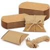 Rairsky 100 Pezzi Cuscino di Bomboniere Scatole in Carta Kraft Battesimo, Natale | Scatole Cuscini Natale Carta Kraft Vintage con Corda di Canapa, Caramella Vintage Pacco Regalo