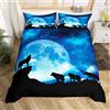Homemissing Wolf Copripiumini Luna Animale Galaxy Blu Star Bambini e Ragazze Ultra fine Fibra 2 Federa 65x65cm Set Copripiumino 230x220cm