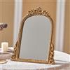 HuiDao Specchio da trucco vintage, antico tradizionale chic ad arco da tavolo, specchio per il trucco dorato per la casa, piccolo specchio da trucco intagliato Arendahl per soggiorno, camera da letto