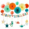 SUNBEAUTY Animali Marini Decorazione Compleanno Buon Compleanno Ghirlanda Ventaglio Di Carta Decorazione Per Bambini Festa Subacquea Cavalluccio Marino Stella Marina