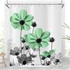 Hnmdmyi Tenda da doccia Fiori 180x200, Verde e Grigio Daisy Fiore Elegante Fiore Selvatico Design Fattoria Poliestere Impermeabile Tessuto Lavabile Tenda da bagno con Gancio